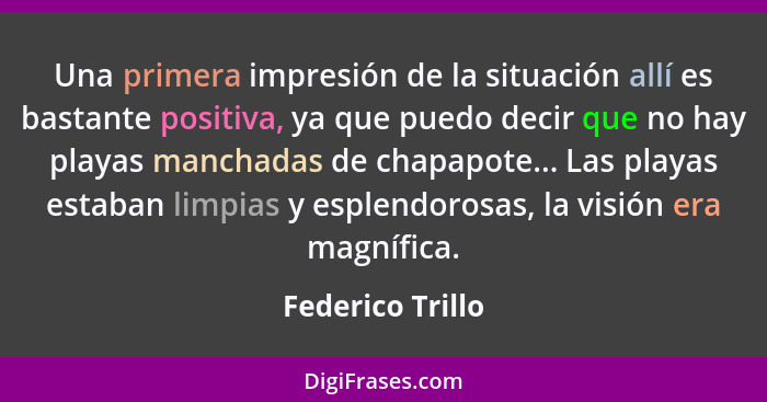 Una primera impresión de la situación allí es bastante positiva, ya que puedo decir que no hay playas manchadas de chapapote... Las... - Federico Trillo