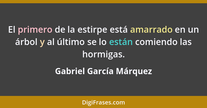 El primero de la estirpe está amarrado en un árbol y al último se lo están comiendo las hormigas.... - Gabriel García Márquez