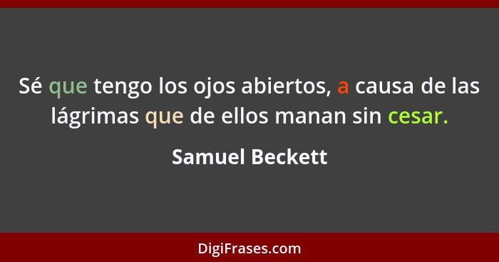 Sé que tengo los ojos abiertos, a causa de las lágrimas que de ellos manan sin cesar.... - Samuel Beckett