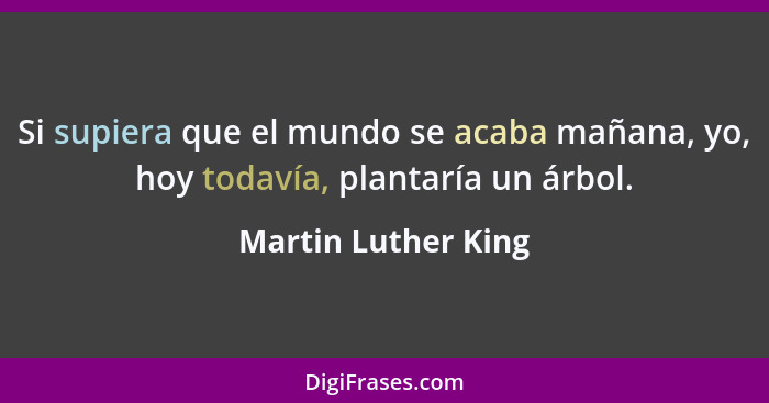 Si supiera que el mundo se acaba mañana, yo, hoy todavía, plantaría un árbol.... - Martin Luther King