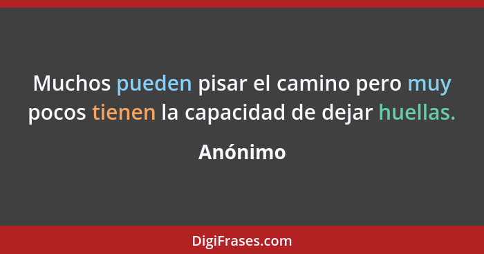 Muchos pueden pisar el camino pero muy pocos tienen la capacidad de dejar huellas.... - Anónimo