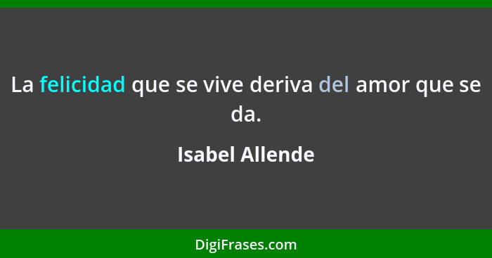 La felicidad que se vive deriva del amor que se da.... - Isabel Allende