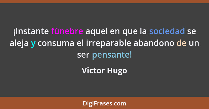 ¡Instante fúnebre aquel en que la sociedad se aleja y consuma el irreparable abandono de un ser pensante!... - Victor Hugo