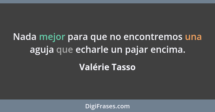 Nada mejor para que no encontremos una aguja que echarle un pajar encima.... - Valérie Tasso