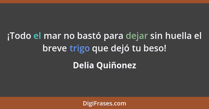 ¡Todo el mar no bastó para dejar sin huella el breve trigo que dejó tu beso!... - Delia Quiñonez