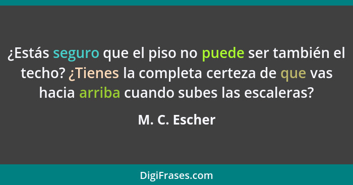 ¿Estás seguro que el piso no puede ser también el techo? ¿Tienes la completa certeza de que vas hacia arriba cuando subes las escaleras... - M. C. Escher