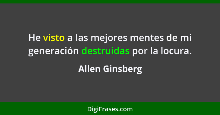 He visto a las mejores mentes de mi generación destruidas por la locura.... - Allen Ginsberg