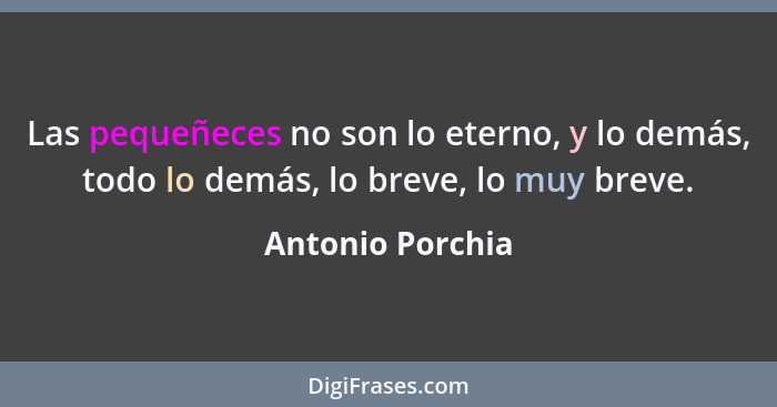 Las pequeñeces no son lo eterno, y lo demás, todo lo demás, lo breve, lo muy breve.... - Antonio Porchia