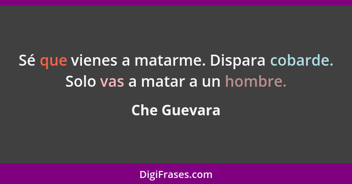 Sé que vienes a matarme. Dispara cobarde. Solo vas a matar a un hombre.... - Che Guevara