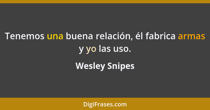 Tenemos una buena relación, él fabrica armas y yo las uso.... - Wesley Snipes