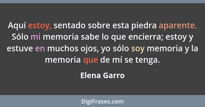 Aquí estoy, sentado sobre esta piedra aparente. Sólo mi memoria sabe lo que encierra; estoy y estuve en muchos ojos, yo sólo soy memoria... - Elena Garro