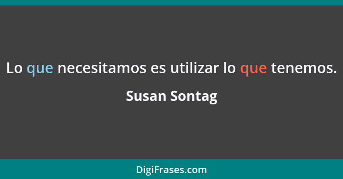 Lo que necesitamos es utilizar lo que tenemos.... - Susan Sontag