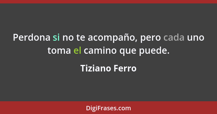 Perdona si no te acompaño, pero cada uno toma el camino que puede.... - Tiziano Ferro