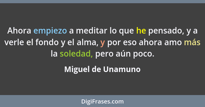 Ahora empiezo a meditar lo que he pensado, y a verle el fondo y el alma, y por eso ahora amo más la soledad, pero aún poco.... - Miguel de Unamuno