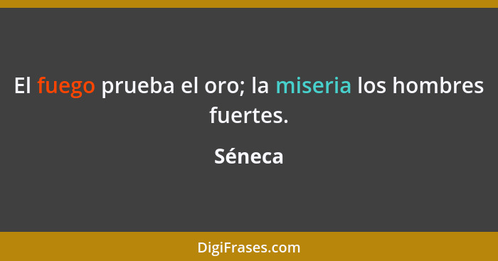 El fuego prueba el oro; la miseria los hombres fuertes.... - Séneca