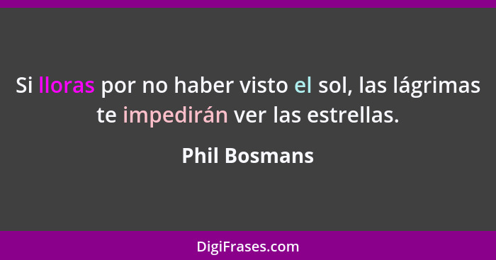 Si lloras por no haber visto el sol, las lágrimas te impedirán ver las estrellas.... - Phil Bosmans