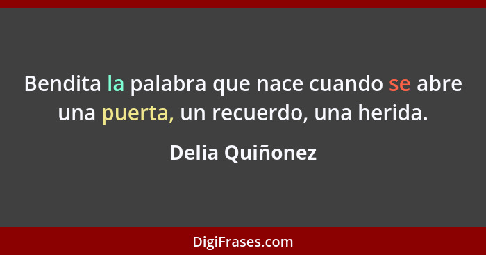 Bendita la palabra que nace cuando se abre una puerta, un recuerdo, una herida.... - Delia Quiñonez