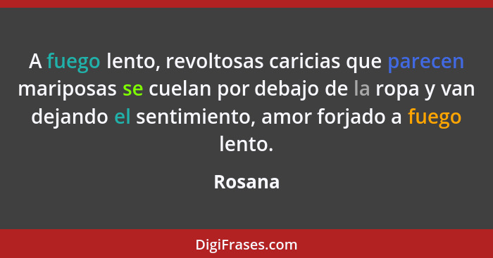 A fuego lento, revoltosas caricias que parecen mariposas se cuelan por debajo de la ropa y van dejando el sentimiento, amor forjado a fuego l... - Rosana