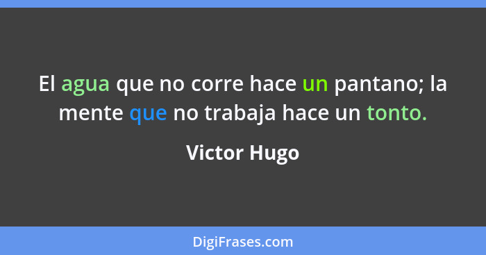 El agua que no corre hace un pantano; la mente que no trabaja hace un tonto.... - Victor Hugo