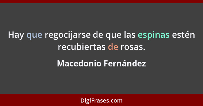 Hay que regocijarse de que las espinas estén recubiertas de rosas.... - Macedonio Fernández