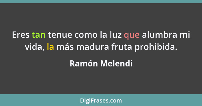 Eres tan tenue como la luz que alumbra mi vida, la más madura fruta prohibida.... - Ramón Melendi