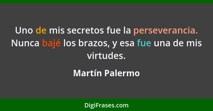 Uno de mis secretos fue la perseverancia. Nunca bajé los brazos, y esa fue una de mis virtudes.... - Martín Palermo