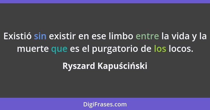 Existió sin existir en ese limbo entre la vida y la muerte que es el purgatorio de los locos.... - Ryszard Kapuściński