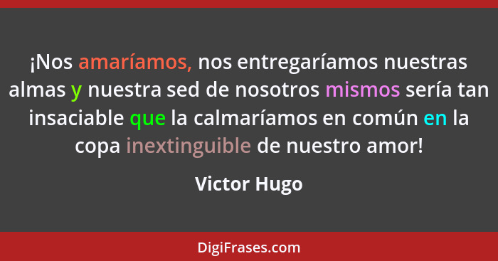 ¡Nos amaríamos, nos entregaríamos nuestras almas y nuestra sed de nosotros mismos sería tan insaciable que la calmaríamos en común en la... - Victor Hugo