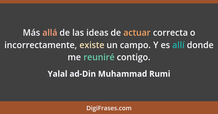 Más allá de las ideas de actuar correcta o incorrectamente, existe un campo. Y es allí donde me reuniré contigo.... - Yalal ad-Din Muhammad Rumi