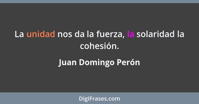 La unidad nos da la fuerza, la solaridad la cohesión.... - Juan Domingo Perón
