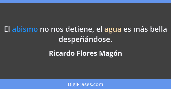 El abismo no nos detiene, el agua es más bella despeñándose.... - Ricardo Flores Magón