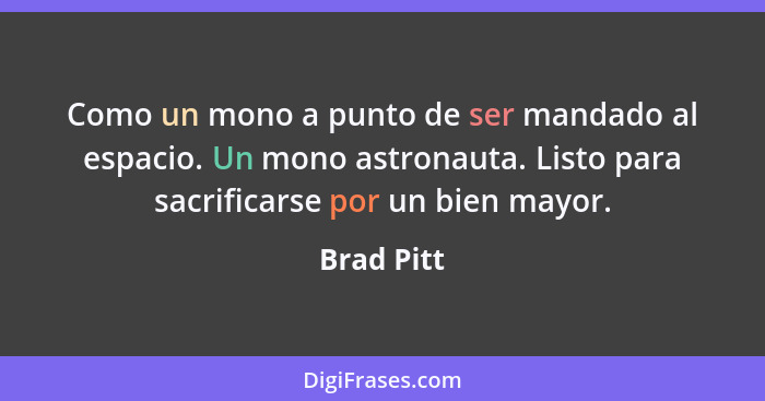 Como un mono a punto de ser mandado al espacio. Un mono astronauta. Listo para sacrificarse por un bien mayor.... - Brad Pitt