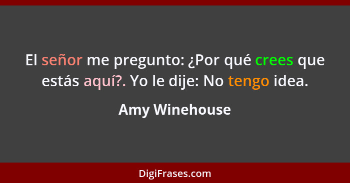 El señor me pregunto: ¿Por qué crees que estás aquí?. Yo le dije: No tengo idea.... - Amy Winehouse