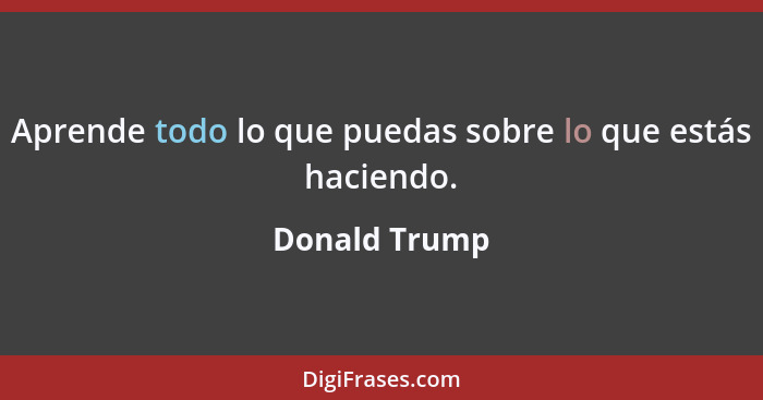 Aprende todo lo que puedas sobre lo que estás haciendo.... - Donald Trump