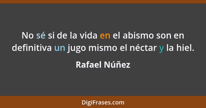 No sé si de la vida en el abismo son en definitiva un jugo mismo el néctar y la hiel.... - Rafael Núñez