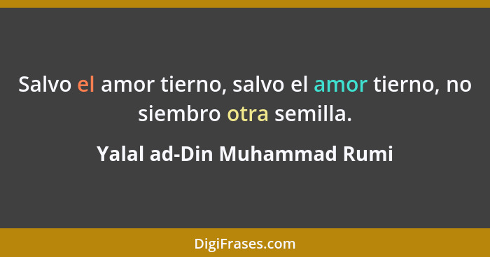 Salvo el amor tierno, salvo el amor tierno, no siembro otra semilla.... - Yalal ad-Din Muhammad Rumi