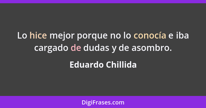 Lo hice mejor porque no lo conocía e iba cargado de dudas y de asombro.... - Eduardo Chillida