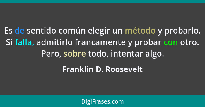 Es de sentido común elegir un método y probarlo. Si falla, admitirlo francamente y probar con otro. Pero, sobre todo, intentar... - Franklin D. Roosevelt