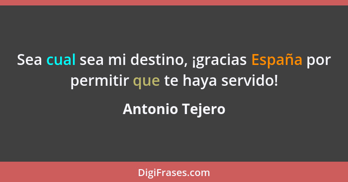 Sea cual sea mi destino, ¡gracias España por permitir que te haya servido!... - Antonio Tejero