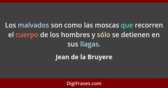 Los malvados son como las moscas que recorren el cuerpo de los hombres y sólo se detienen en sus llagas.... - Jean de la Bruyere