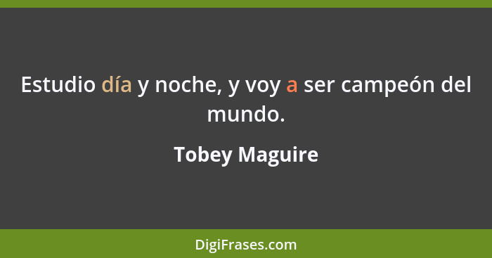 Estudio día y noche, y voy a ser campeón del mundo.... - Tobey Maguire