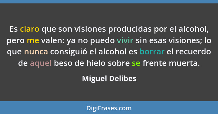 Es claro que son visiones producidas por el alcohol, pero me valen: ya no puedo vivir sin esas visiones; lo que nunca consiguió el al... - Miguel Delibes