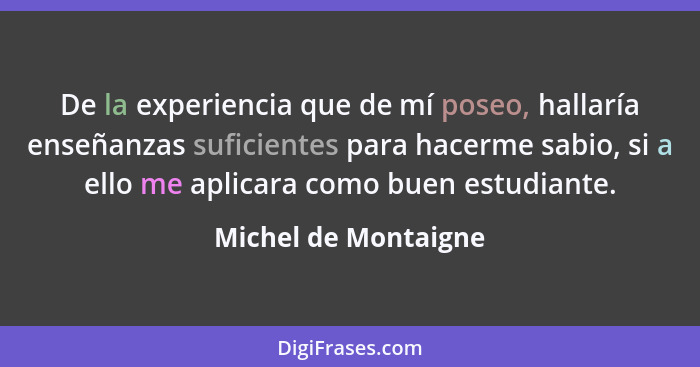 De la experiencia que de mí poseo, hallaría enseñanzas suficientes para hacerme sabio, si a ello me aplicara como buen estudiant... - Michel de Montaigne