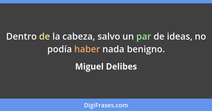 Dentro de la cabeza, salvo un par de ideas, no podía haber nada benigno.... - Miguel Delibes