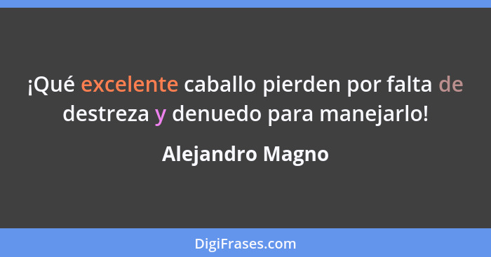 ¡Qué excelente caballo pierden por falta de destreza y denuedo para manejarlo!... - Alejandro Magno