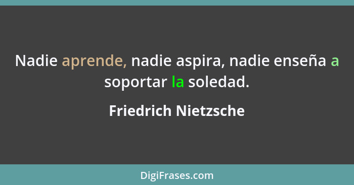 Nadie aprende, nadie aspira, nadie enseña a soportar la soledad.... - Friedrich Nietzsche