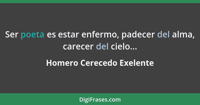 Ser poeta es estar enfermo, padecer del alma, carecer del cielo...... - Homero Cerecedo Exelente