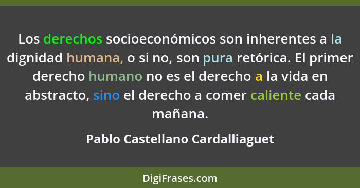 Los derechos socioeconómicos son inherentes a la dignidad humana, o si no, son pura retórica. El primer derecho human... - Pablo Castellano Cardalliaguet