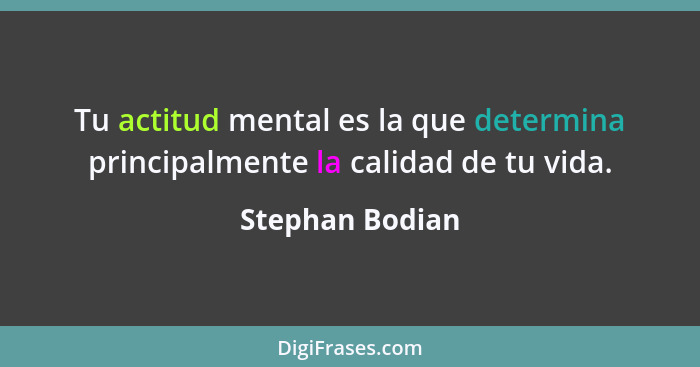 Tu actitud mental es la que determina principalmente la calidad de tu vida.... - Stephan Bodian