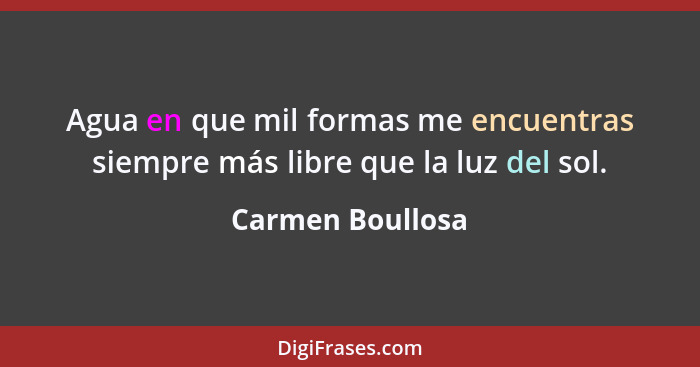 Agua en que mil formas me encuentras siempre más libre que la luz del sol.... - Carmen Boullosa